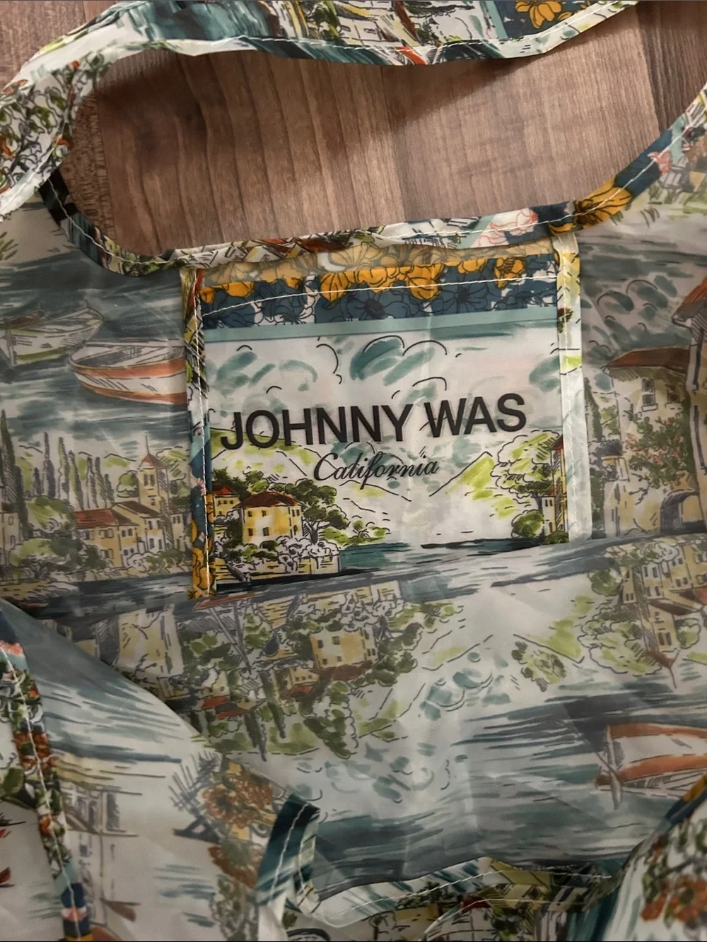 Johnny Was Scenic Print Messenger Bag in Blue, Green, Yellow